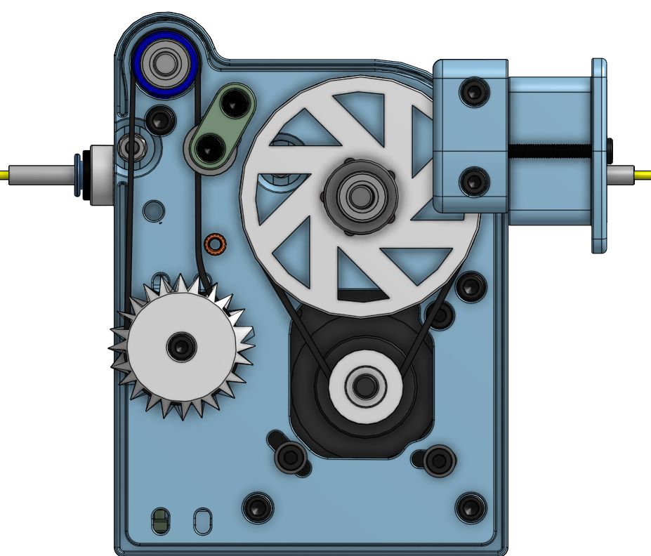 Belt and pulleys overview showing the drive path
