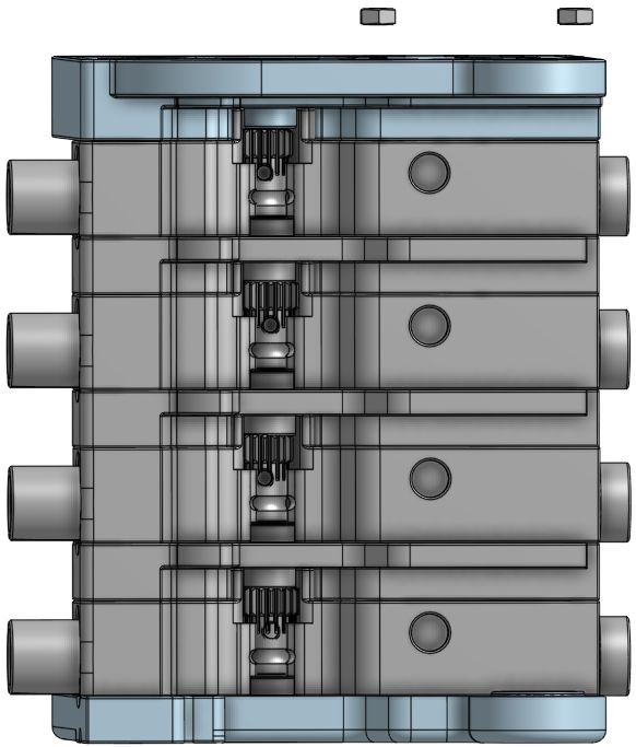 Servo and stepper plate positioned over the gate assembly
