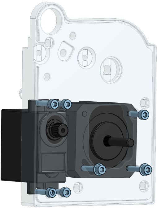 MG996 servo and NEMA 17 stepper mounted on the rear plate