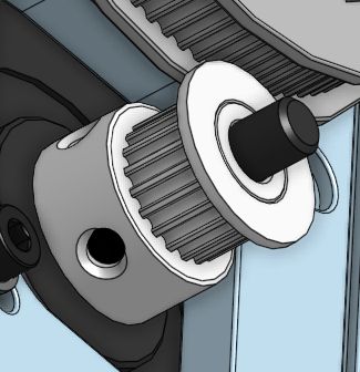 Belt tensioned with stepper shifted to adjust slack