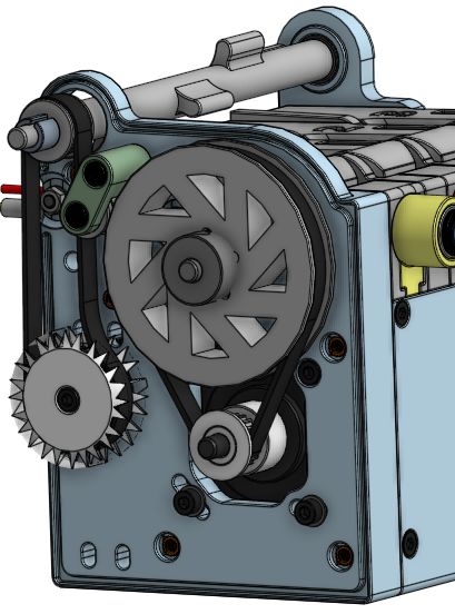 T20 pulley on stepper shaft aligned with the T80 gear
